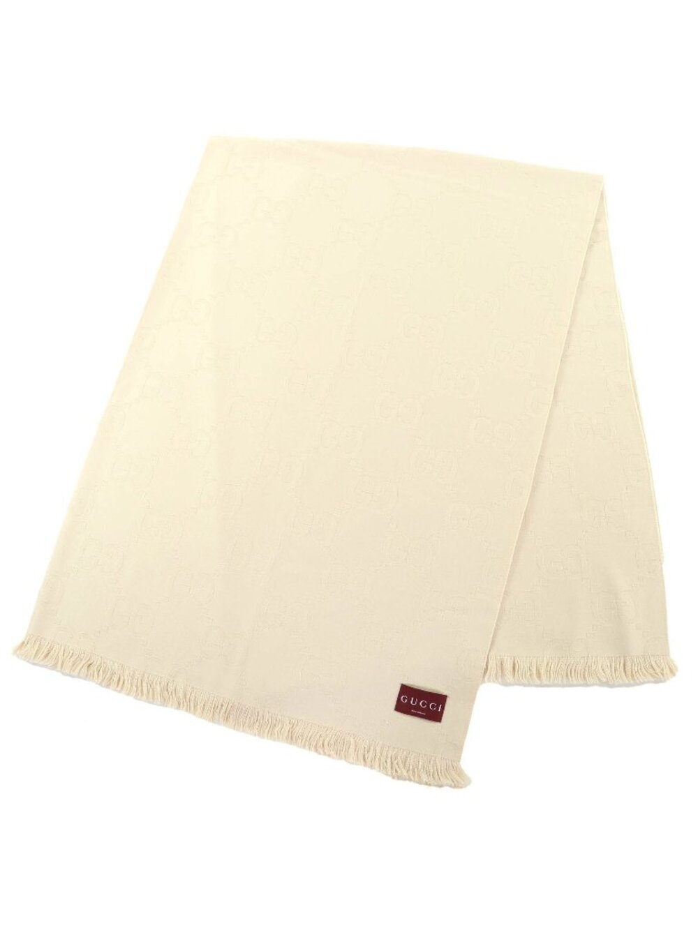 Gucci Wool Silk GG Jacquard Fringe Large Shawl Blanket Light Beige Scarf
